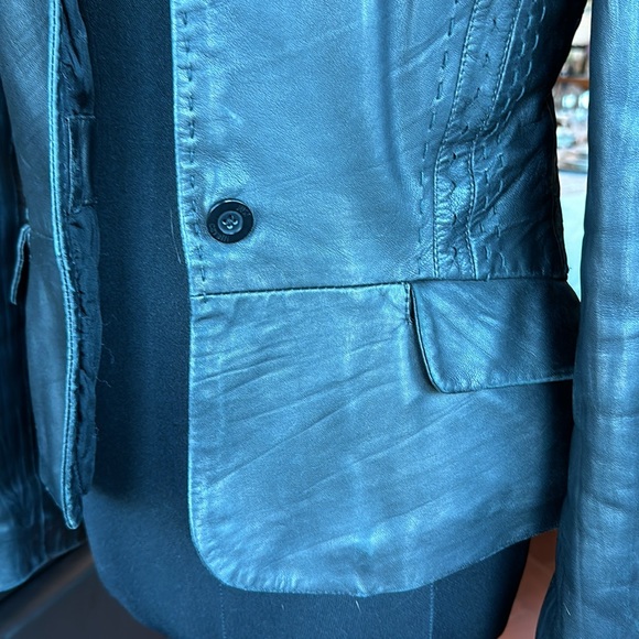Just Cavalli Black Leather blazer jacket Small Size 40 quilted interior Y2K - Picture 13 of 14